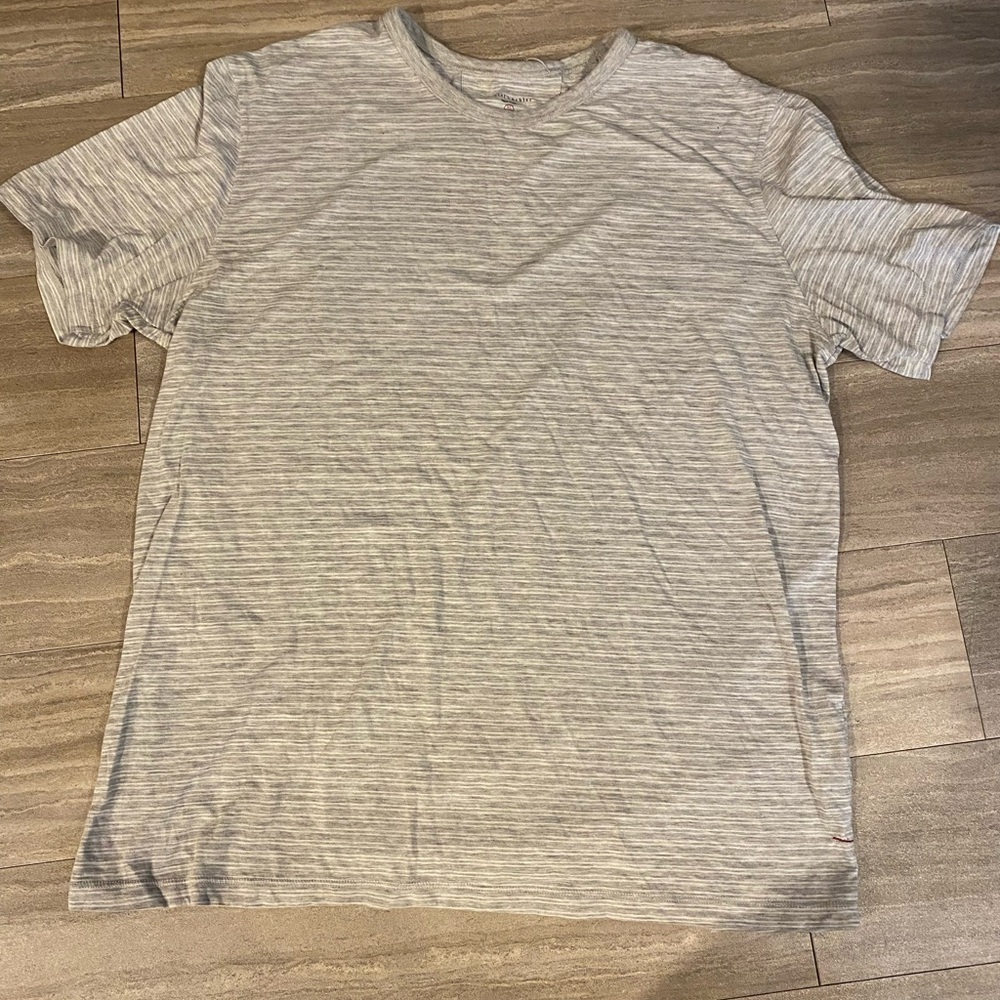 Daniel Buchler Shirt Men`s  Size XL Extra Large Gray White striped Short Sleeve